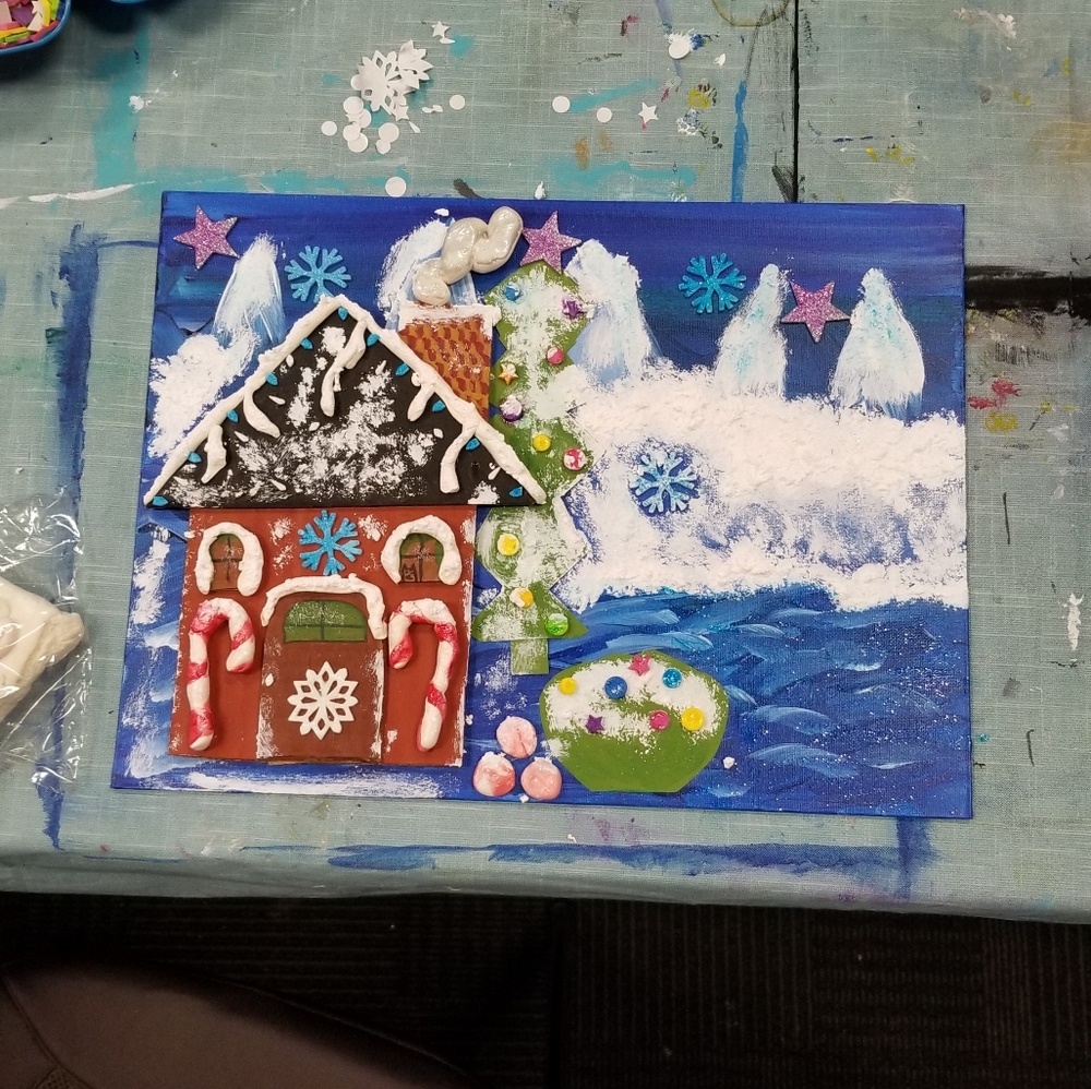 Original Mixed Media Painting 3D Xmas